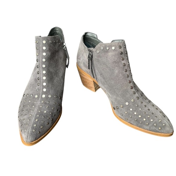 1.‎ State Loka gray leather suede studded ankle bootie. Size 10 - Picture 1 of 15
